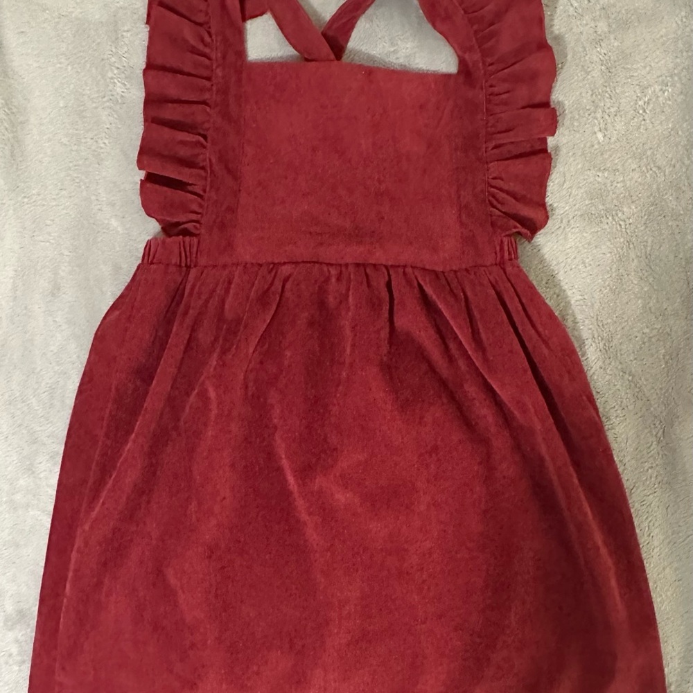 Kids Casual Red Corduroy Pinafore Dress